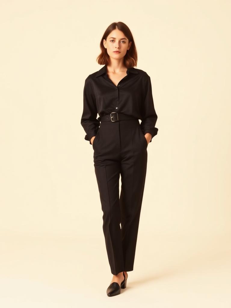 Fri look — Black silk · tailored pants