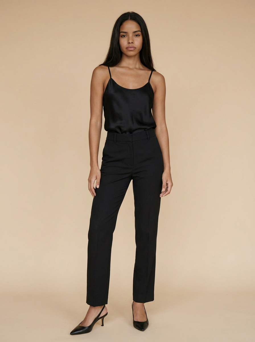 Fri look — Black silk · tailored pants