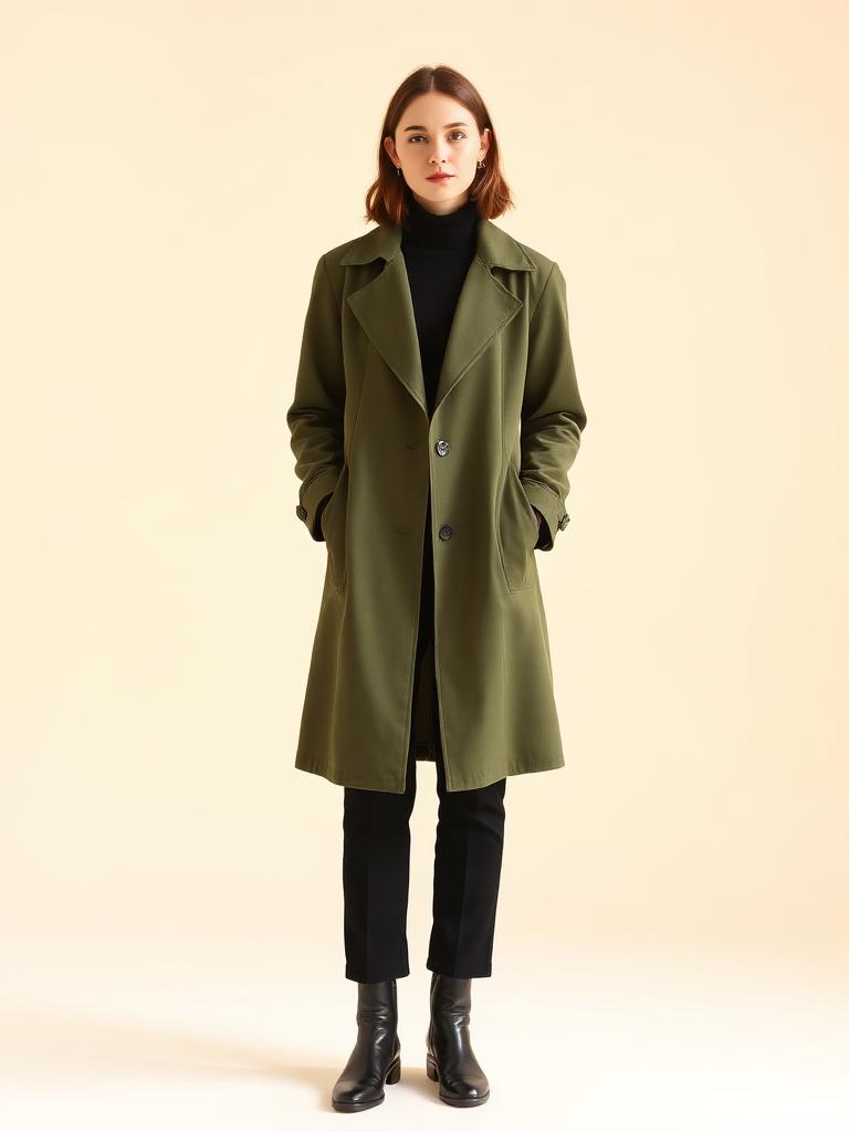 Wed look — Olive trench · black boots