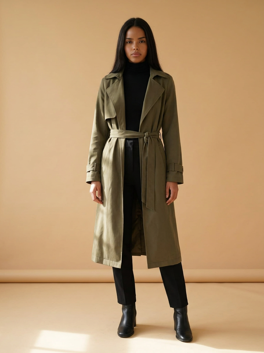 Wed look — Olive trench · black boots